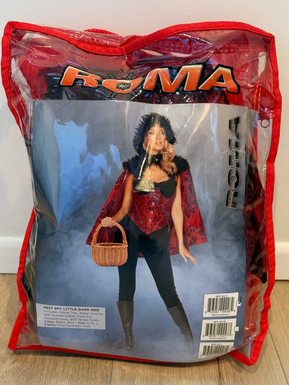 Roma Costume Little Dark Red 4 Piece Women’s Small Red Black Hooded Halloween